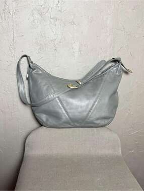 1990's Hobo Bag Gray Leather Minimalist Shoulder Bag from Anne Klein